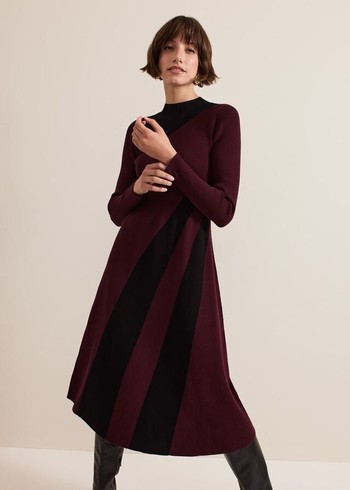 Phase Eight Julie Ribbed Fit And Flare Dress Burgundy USA | 9048367-FH